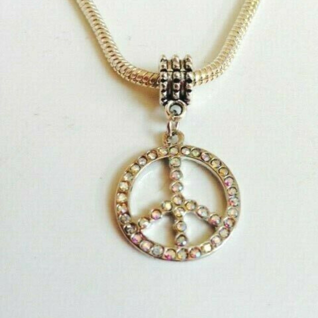 Peace Sign Silver Plated Dangling Charm For Euro Style Charm Bracelets/Necklaces